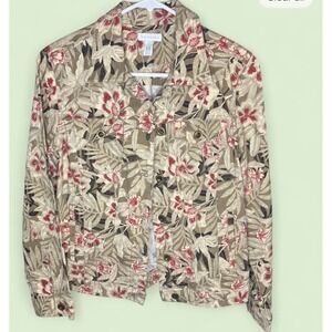 Womens Floral Denim Jacket Size S Charter Club Blue Button Front Jean Jacket